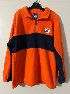 Vintage Starter Auburn Tigers Fleece Quarter Zip Pullover Orange Navy Size M